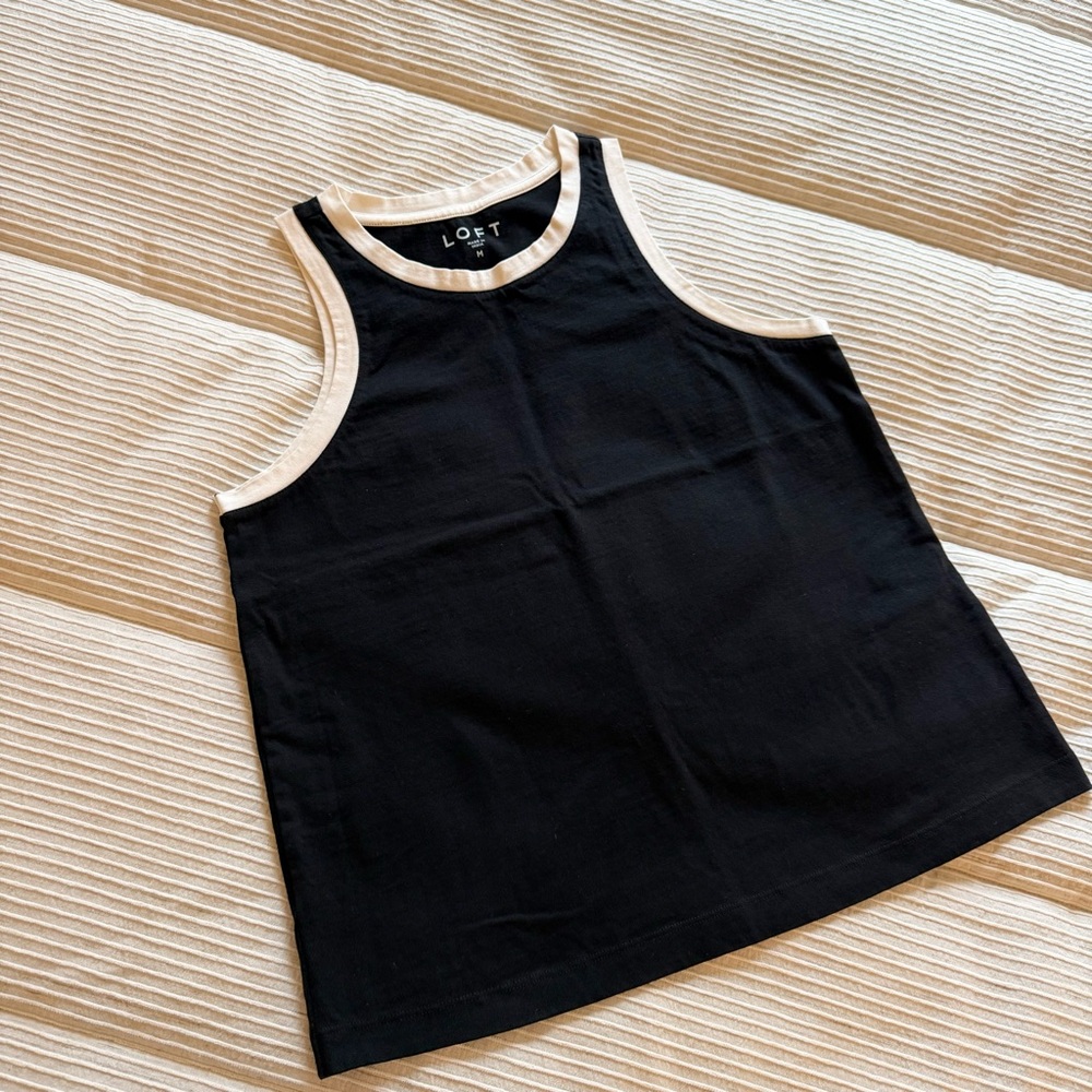LOFT Black White Cotton Racerback Tank M